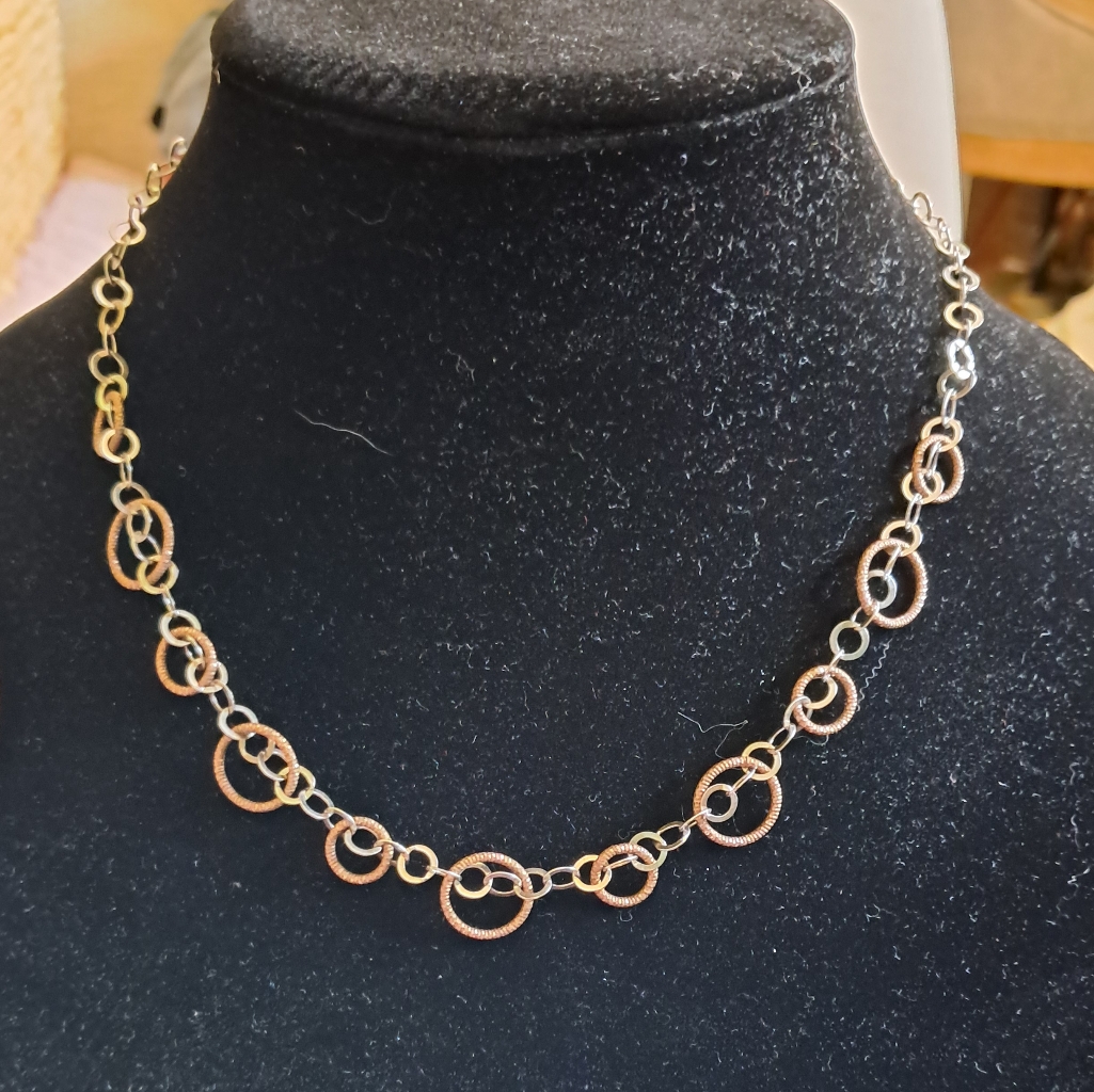 Vintage Italian Sterling Silver Rose Gold Circle Link Choker 18 Necklace